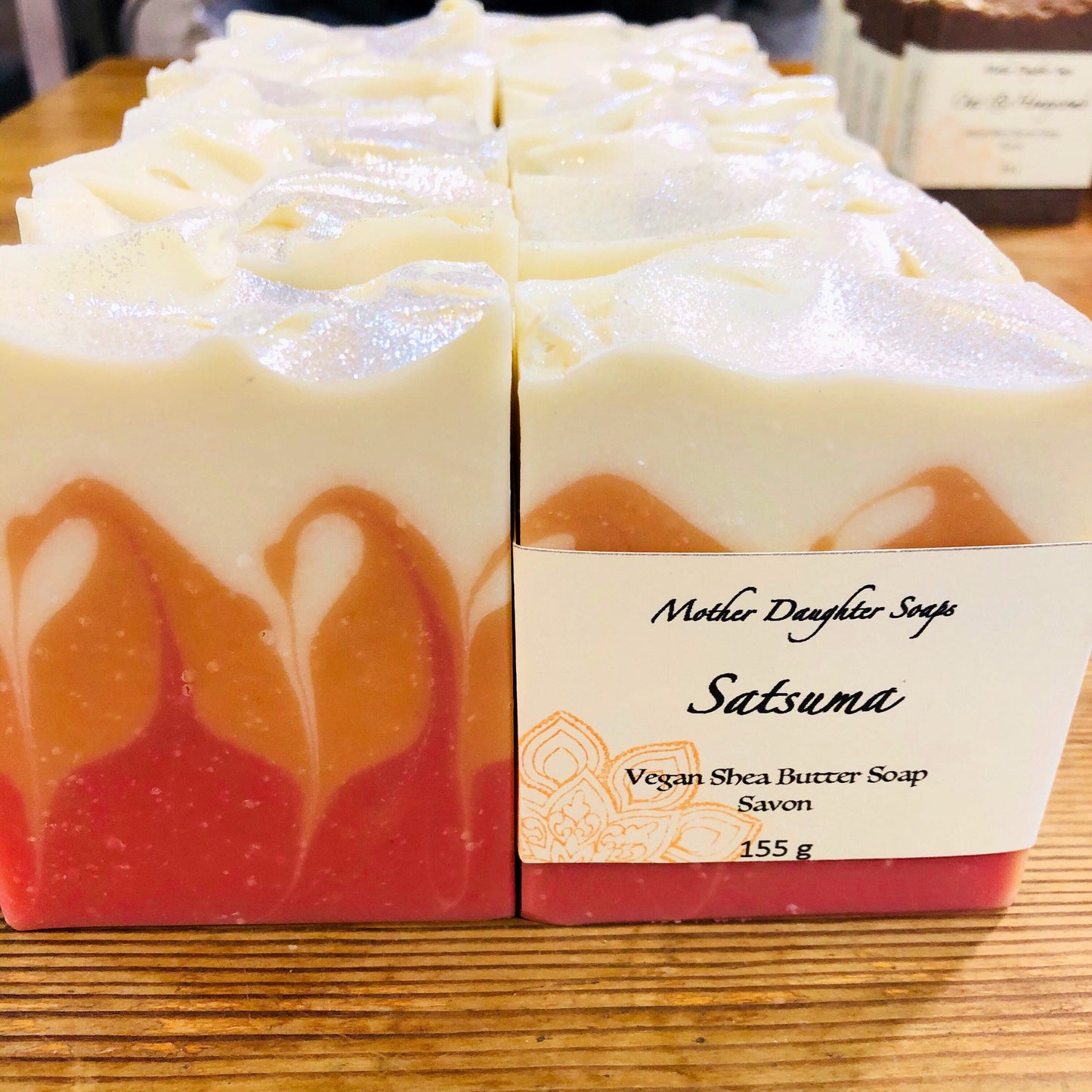 Satsuma/Artisan Soap/Vegan/Shea Butter/Biodegradable/Cruelty-Free/Eco-friendly Mica Glitter/Cold Process Soap/Handmade on Vancouver Island