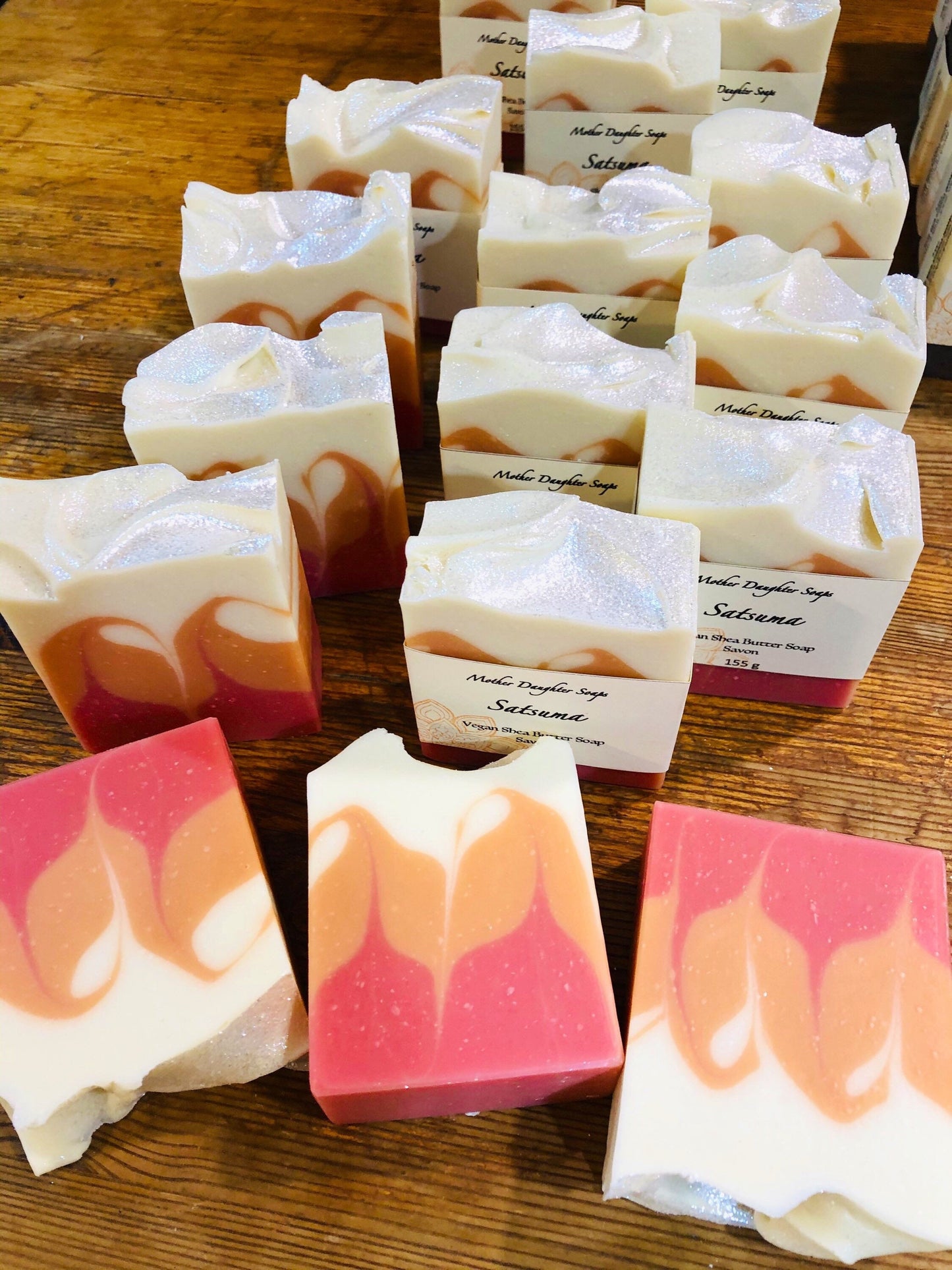 Satsuma/Artisan Soap/Vegan/Shea Butter/Biodegradable/Cruelty-Free/Eco-friendly Mica Glitter/Cold Process Soap/Handmade on Vancouver Island